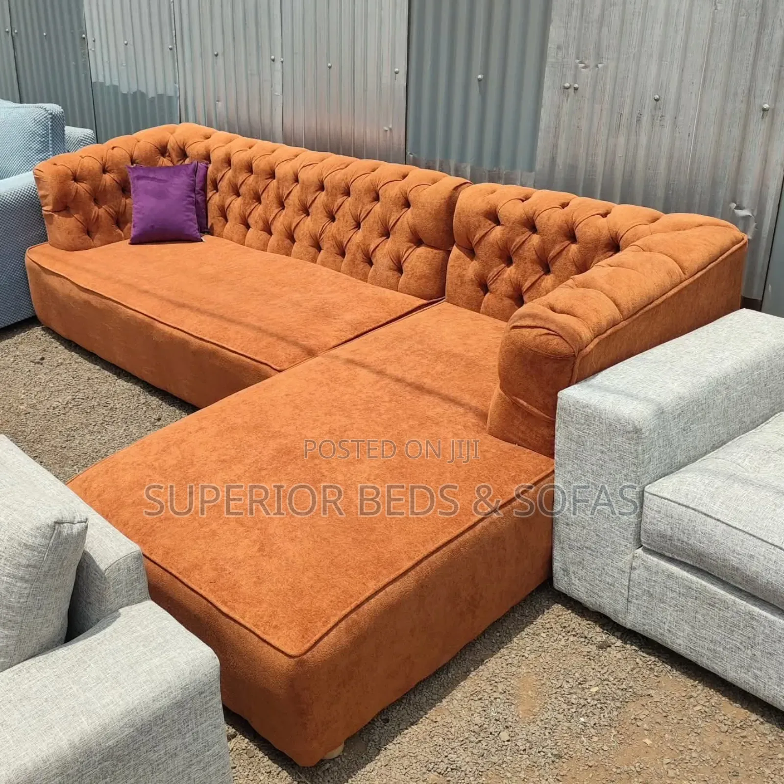 Chesterfield Orange L-Shape Sofa (6 Seater)