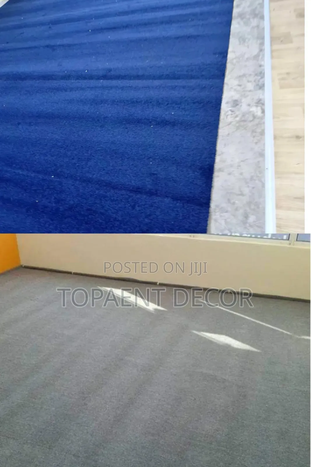 Light Grey and Blue Interior Solutions With Wall to Wall Carpets