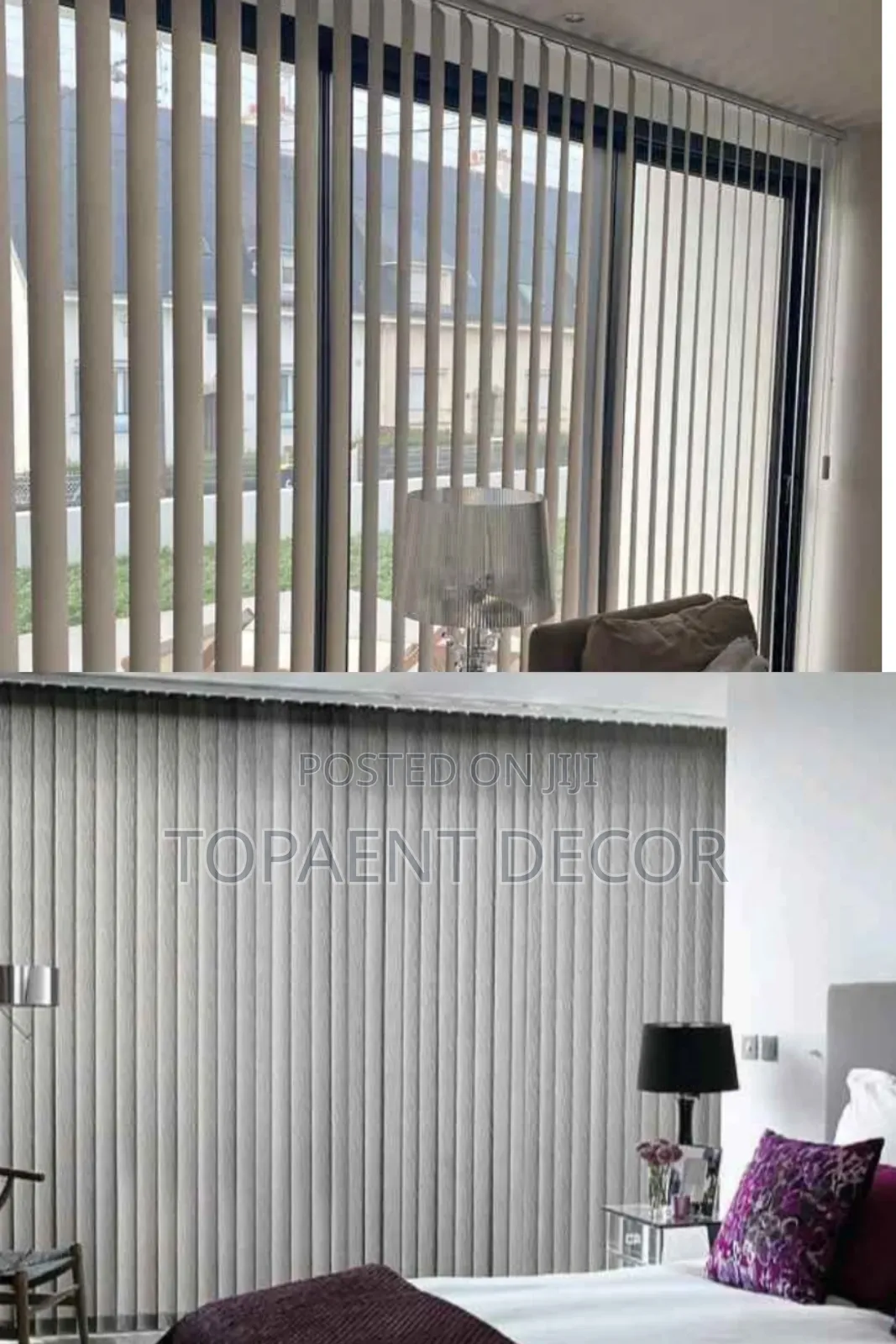 Closed and Opened Light Grey Vertical Office Window Blinds