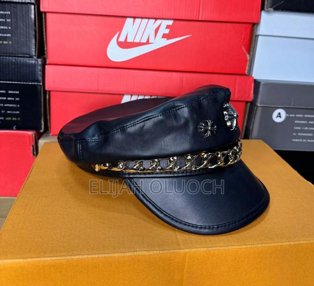 Black Leather Chrome Heart Cap - thumbnail 2