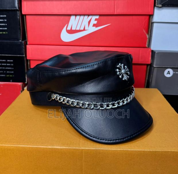 Black Leather Chrome Heart Cap - thumbnail 3