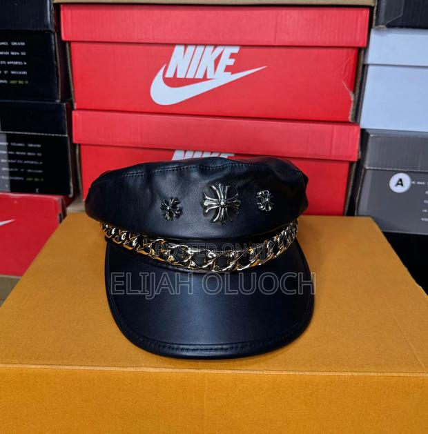 Black Leather Chrome Heart Cap - thumbnail 4