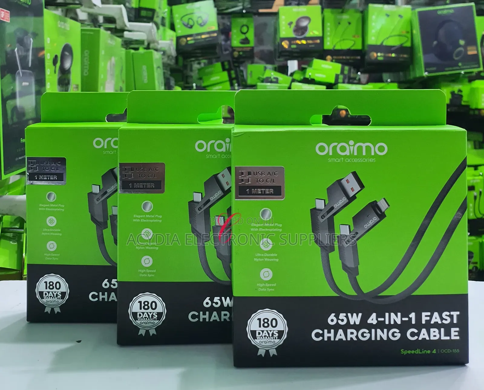 Oraimo Speedline 4, 65w 4-in-1 Fast Charging Cable