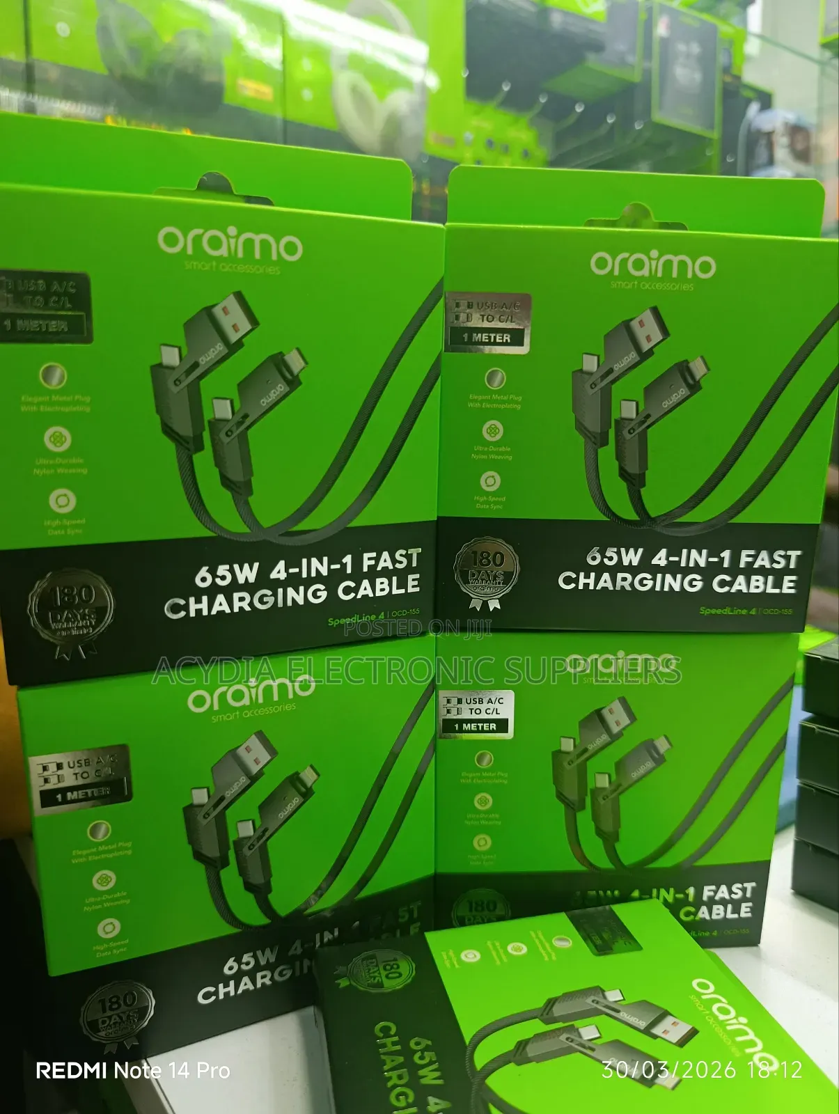 Oraimo Speedline 4, 65w 4-in-1 Fast Charging Cable