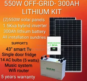 1.5kva Offgrid- 300ah Lithium Battery- (2)550w Solar Free Installation