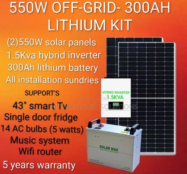 1.5kva Offgrid- 300ah Lithium Battery- (2)550w Solar Free Installation