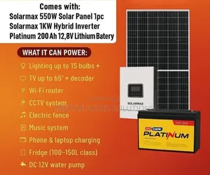 550w Solar Panel - 1kw Hybrid Inverter - 200ah Lithium Battery System