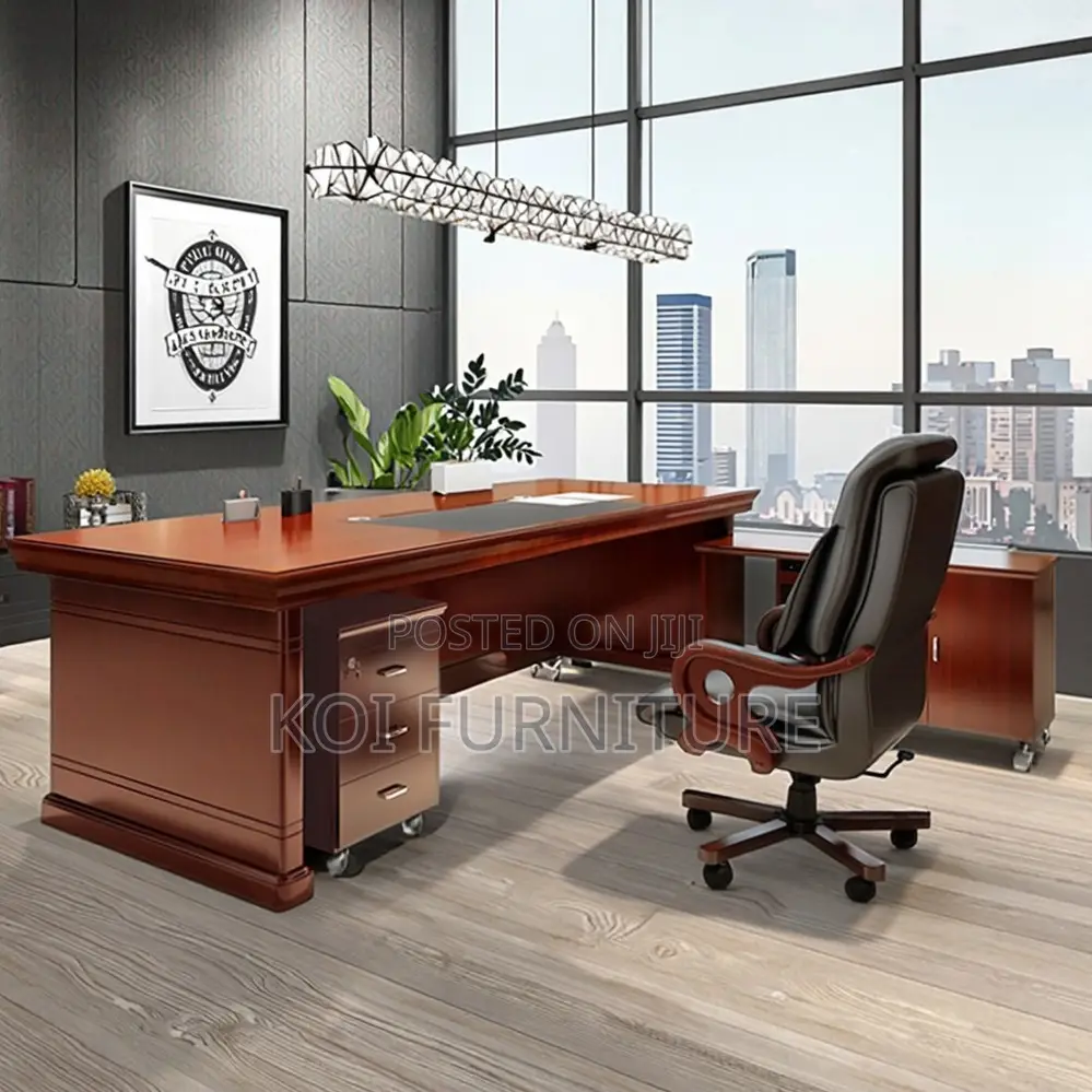 Office Desk : 2m Traditional Brown Wood Executive Desk