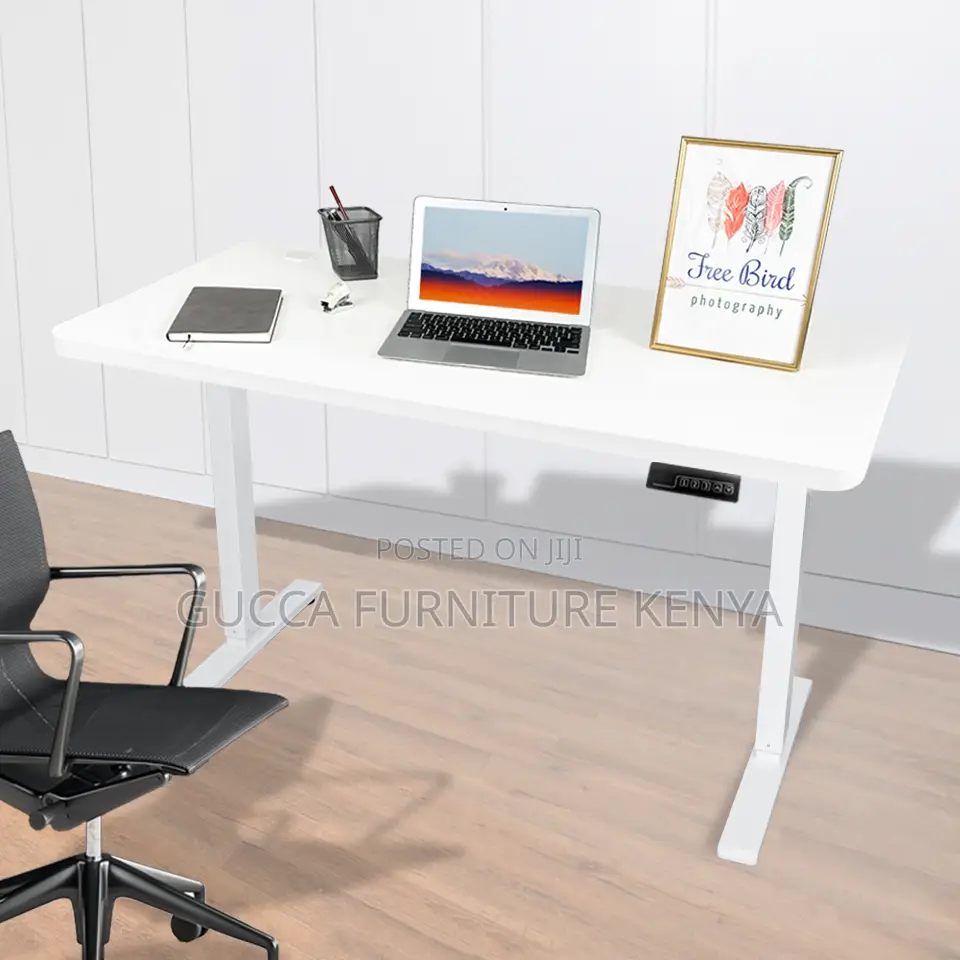 White Electric Motorized Sit Stand Gaming Desk