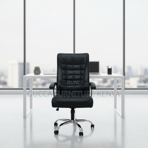 Adjustable Black Leather Staff Desk Chair - thumbnail 2