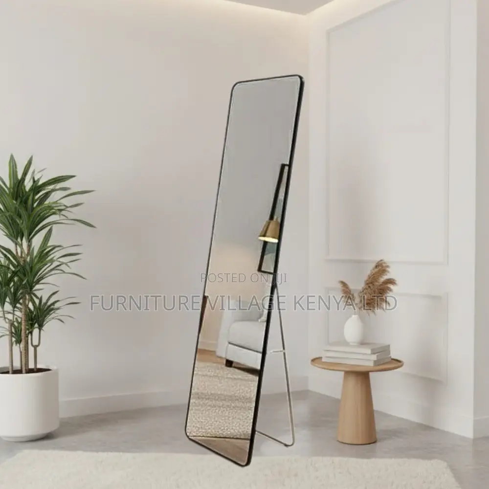 Dressing Mirror; Long Black Rectangular Mirror With Stand