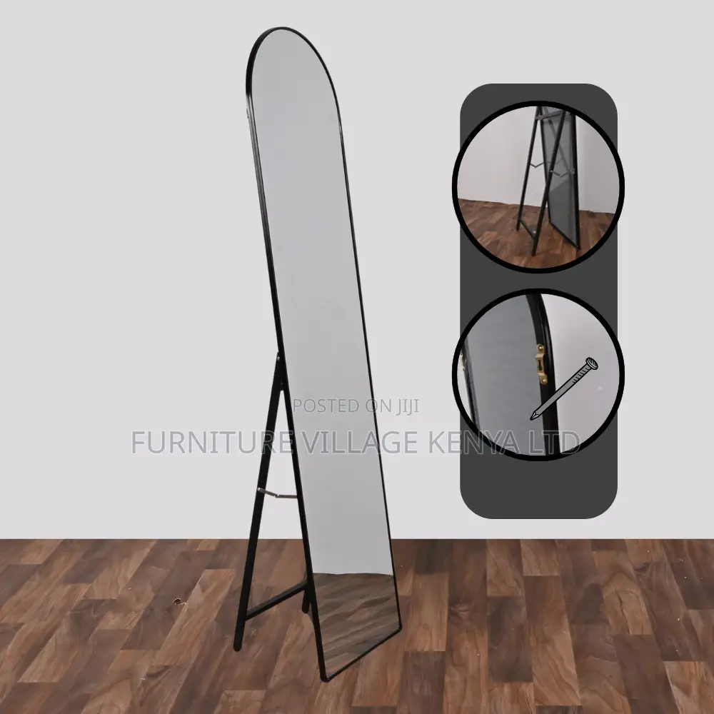 Dressing Mirror; Long Black Rectangular Mirror With Stand