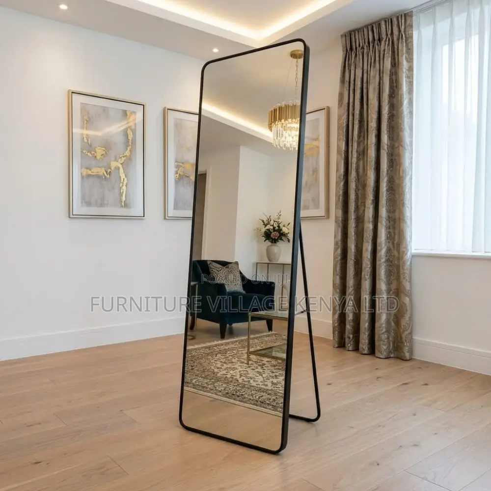 Dressing Mirror; Long Black Rectangular Mirror With Stand