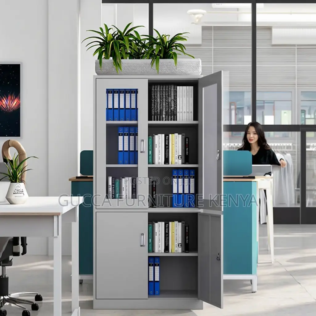 Four-Door Filing Cabinet With Glass Doors