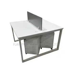 Office Desk; 2-Way Modern White Office Workstation With File Cabinet