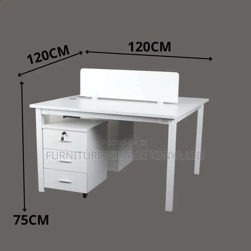 Office Desk; 2-Way Modern White Office Workstation With File Cabinet