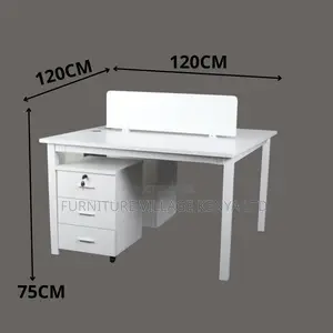 Office Desk; 2-Way Modern White Office Workstation With File Cabinet