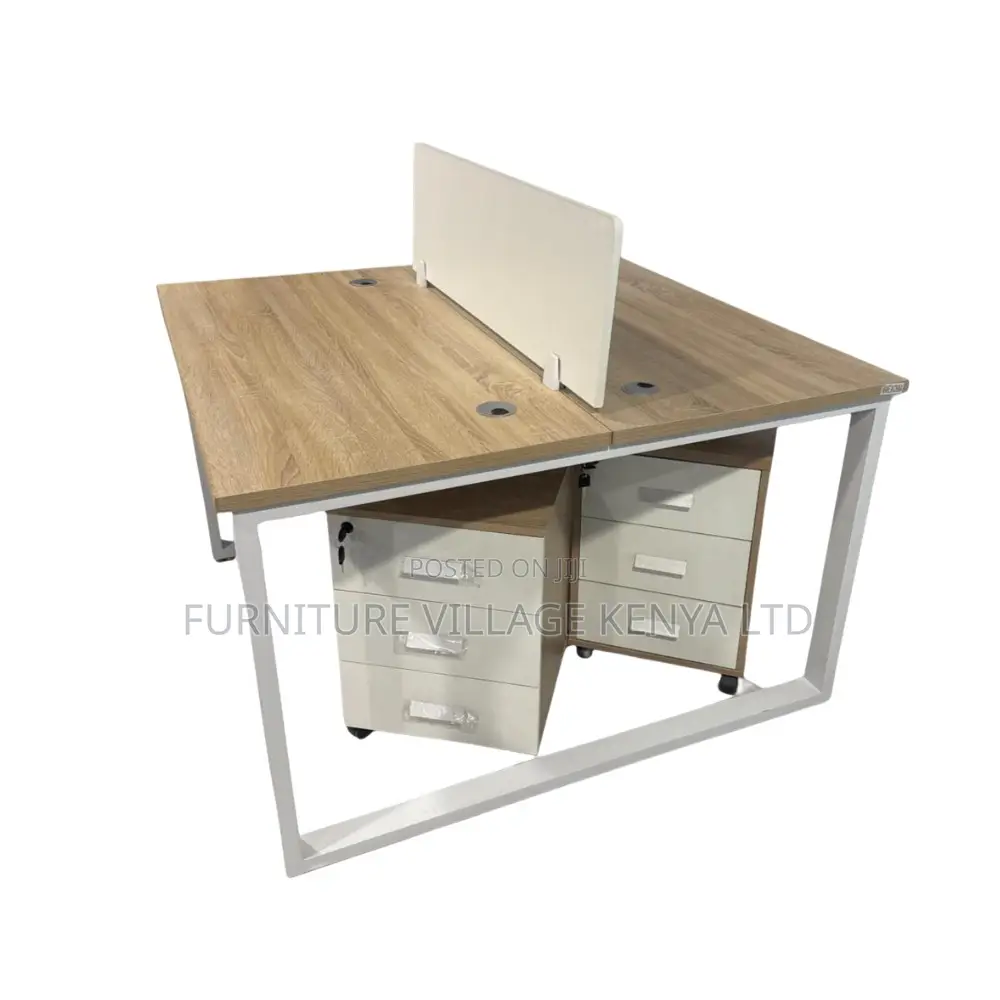 Office Desk; 2-Way Modern White Office Workstation With File Cabinet