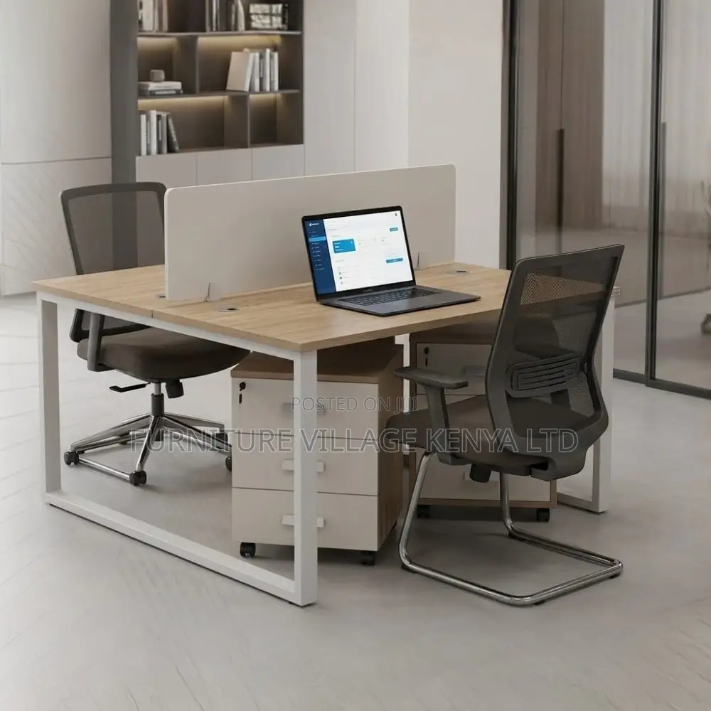 Office Desk; 2-Way Modern White Office Workstation With File Cabinet