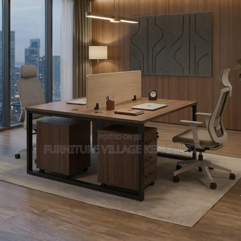 Office Desk; 2-Way Modern White Office Workstation With File Cabinet