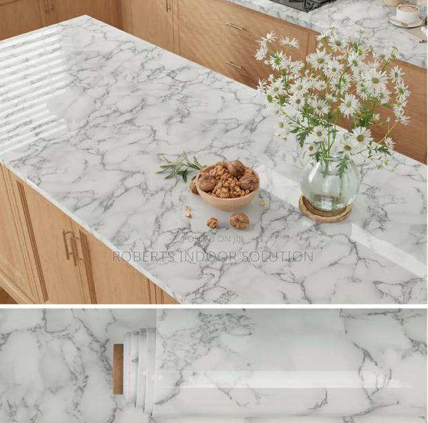 Glossy White Grey Marble Wallpaper - main view