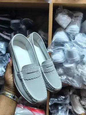 Gray Ladies Leather Loafer Shoes Size 37 to 43