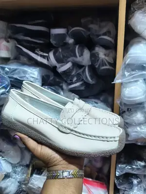 Beige Ladies Leather Loafer Shoes Size 37 to 43