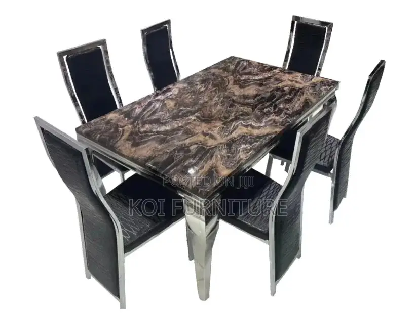 Dining Set; Six Seaters Premium Marble Table With Classical Interior