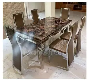 Dining Set; Six Seaters Premium Marble Table With Classical Interior