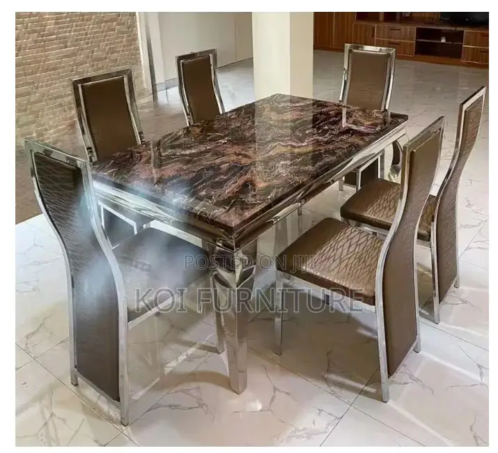 Dining Set; Six Seaters Premium Marble Table With Classical Interior