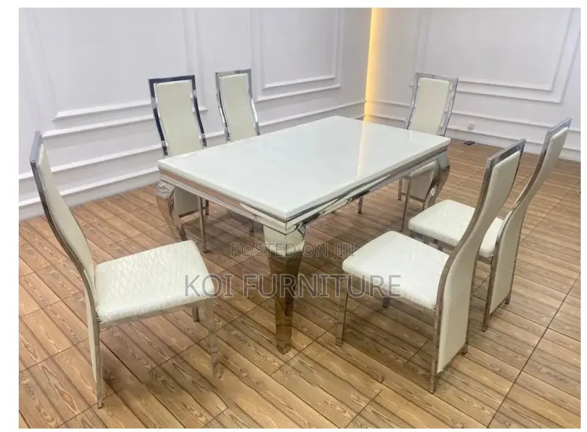 Dining Set; Six Seaters Premium Marble Table With Classical Interior