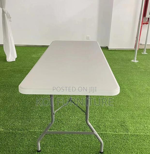 Dining Table; White Banquet Solid Plastic Outdoor Dining Table - thumbnail 4