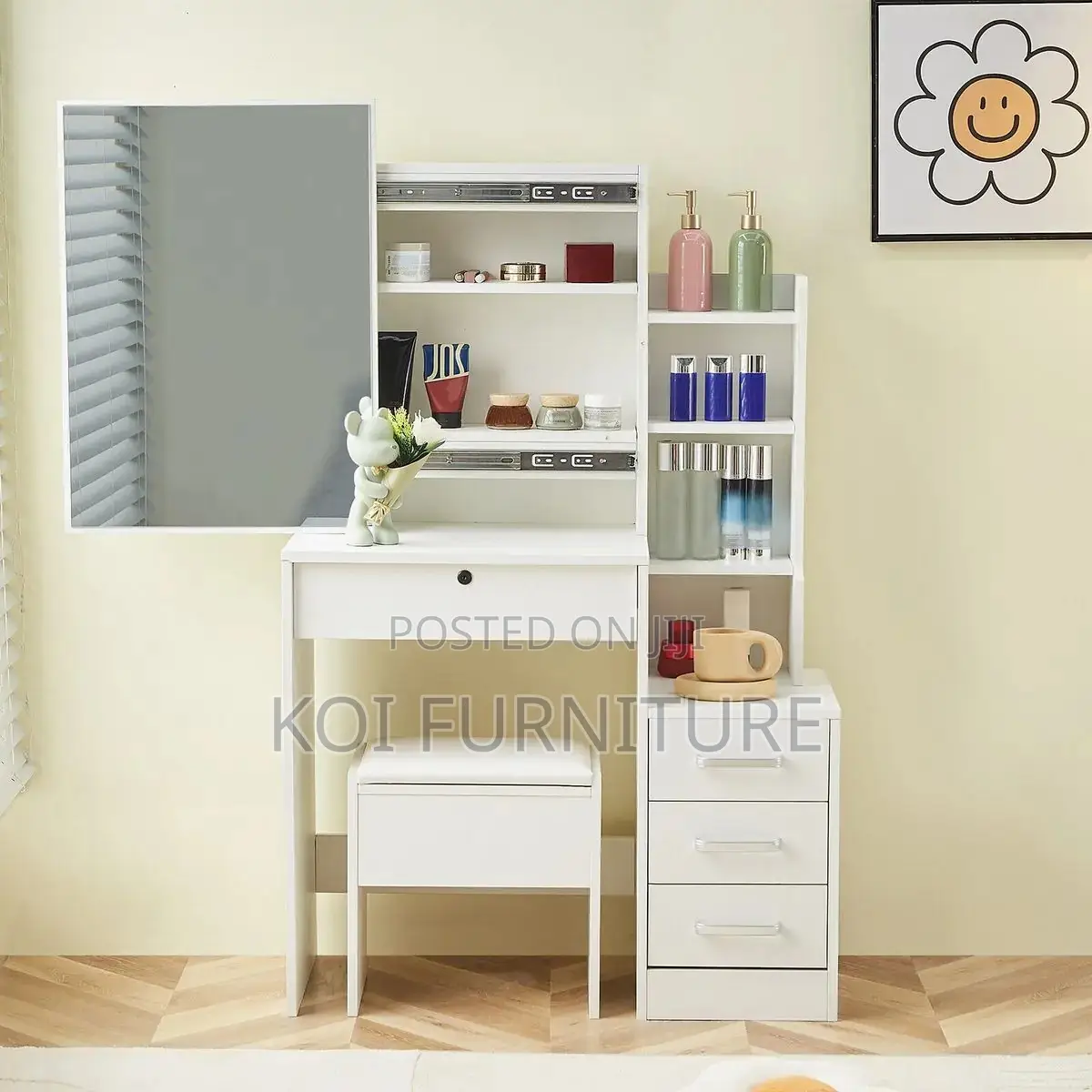 Dressers; Top Elegance Dressing Vanity Set With Sliding Mirror
