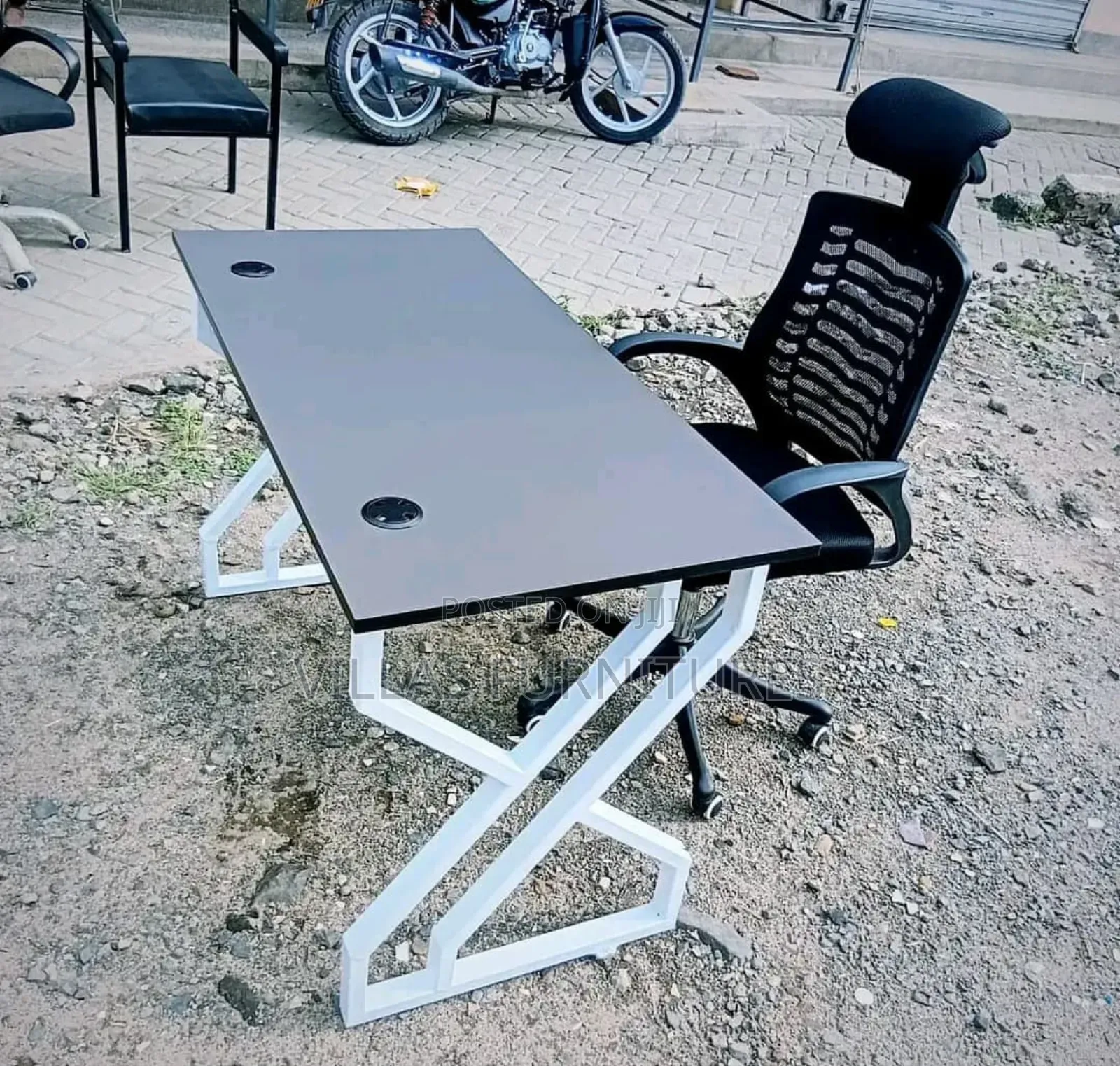 All White Metallic Study Table and Imported Headrest Chair