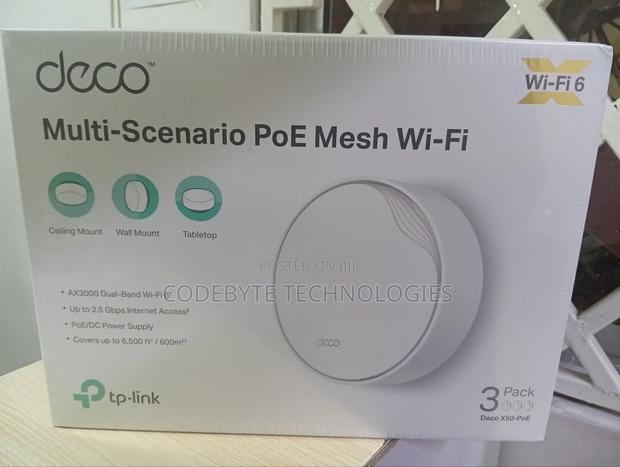 Tp-Link Deco Wifi 6 X50-Poe System (3 Pack) Mesh, 6,500 Sq Coverage