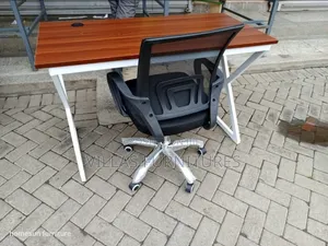 Mid Back Mesh Office Chair and Wooden Top Study Table