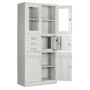 Office Glass Front Safe Cabinet With 3 Drawers