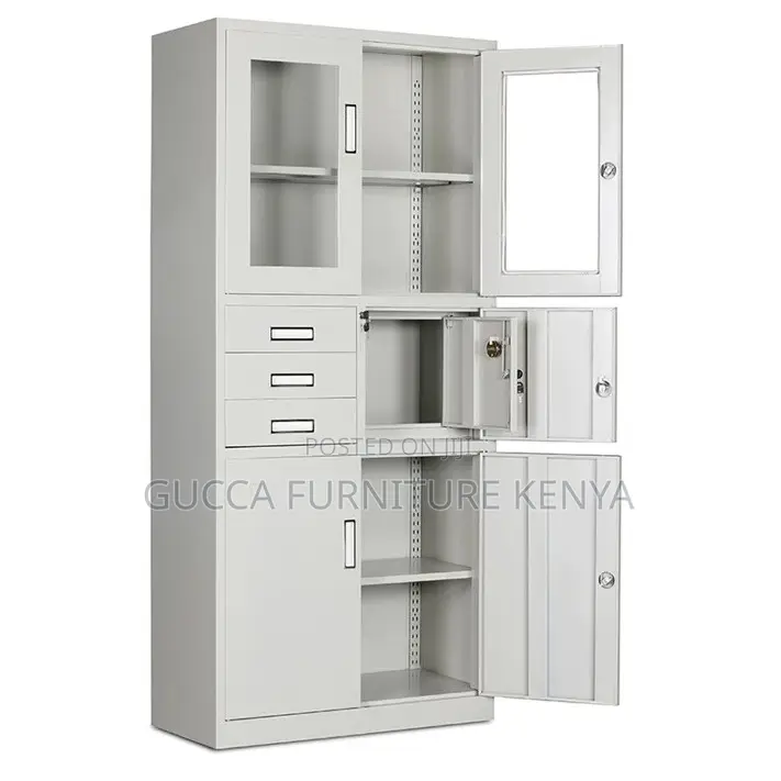 Office Glass Front Safe Cabinet With 3 Drawers
