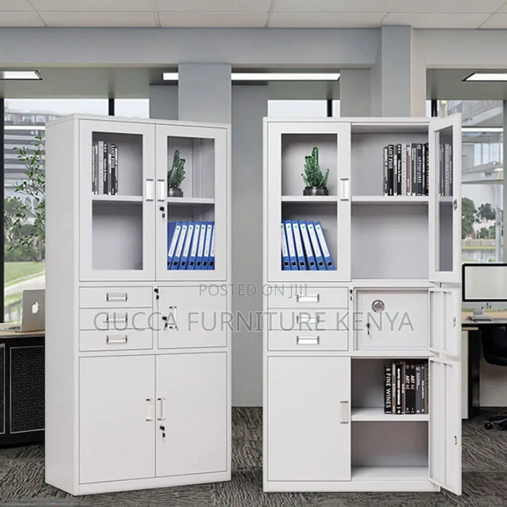 Office Glass Front Safe Cabinet With 3 Drawers