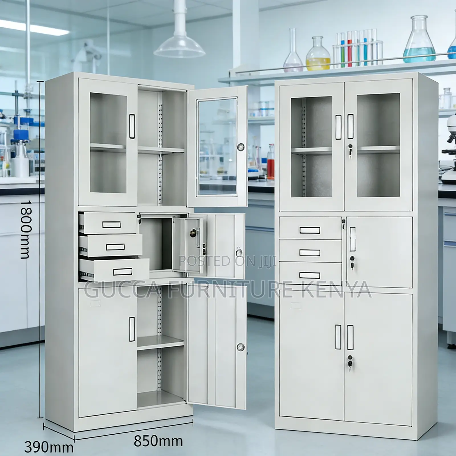 Office Glass Front Safe Cabinet With 3 Drawers