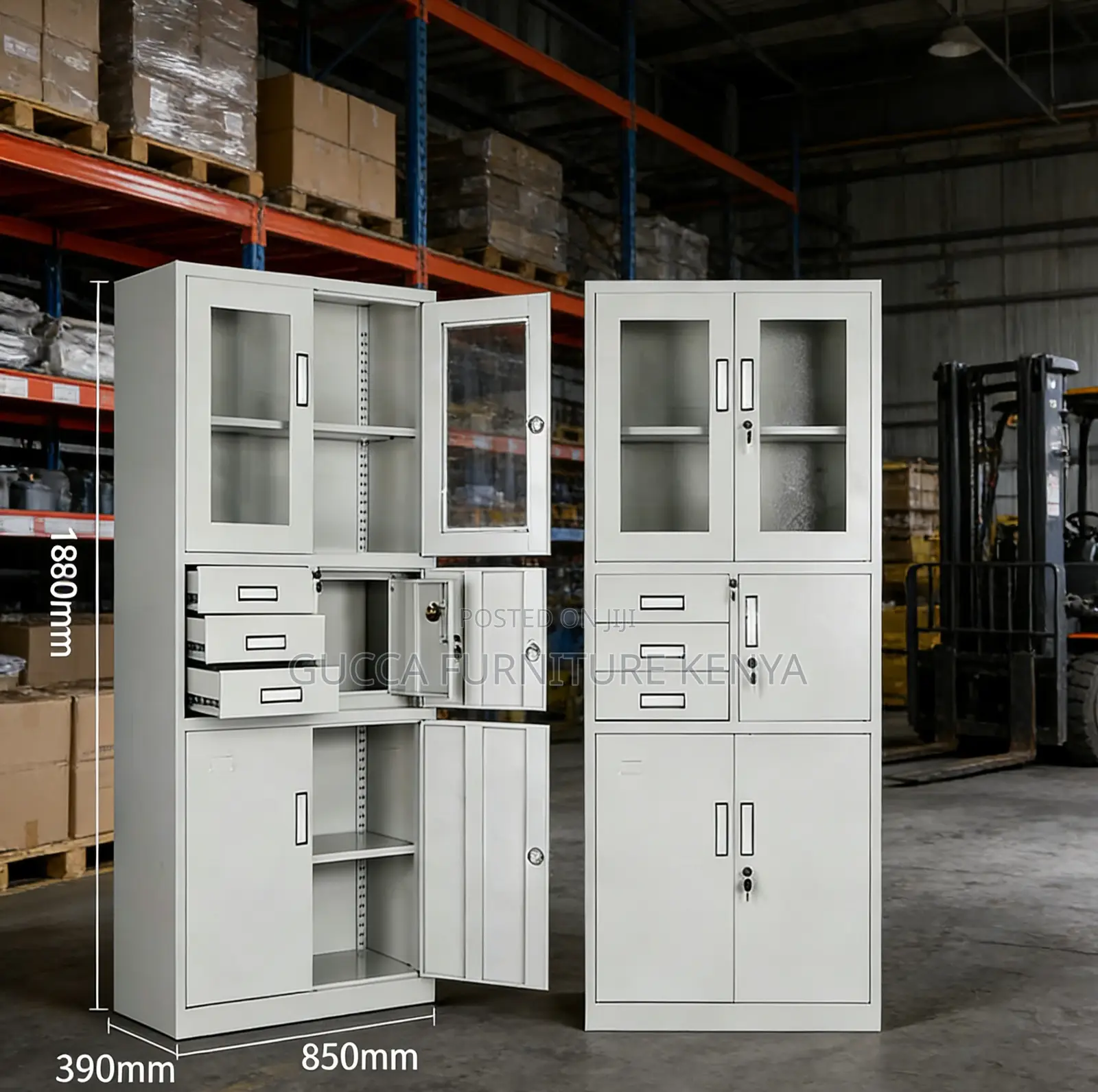 Office Glass Front Safe Cabinet With 3 Drawers