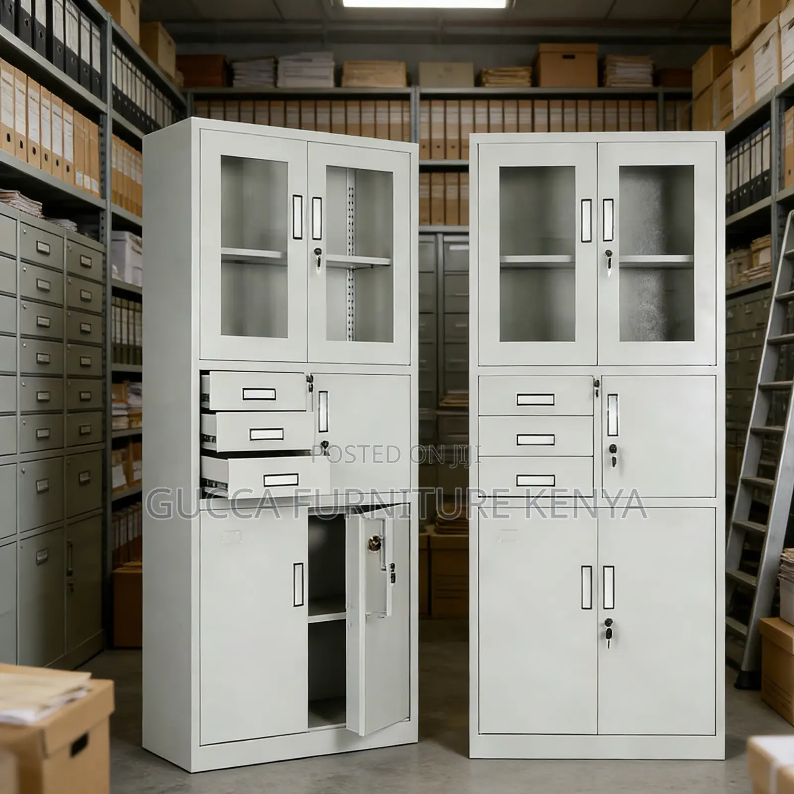 Office Glass Front Safe Cabinet With 3 Drawers