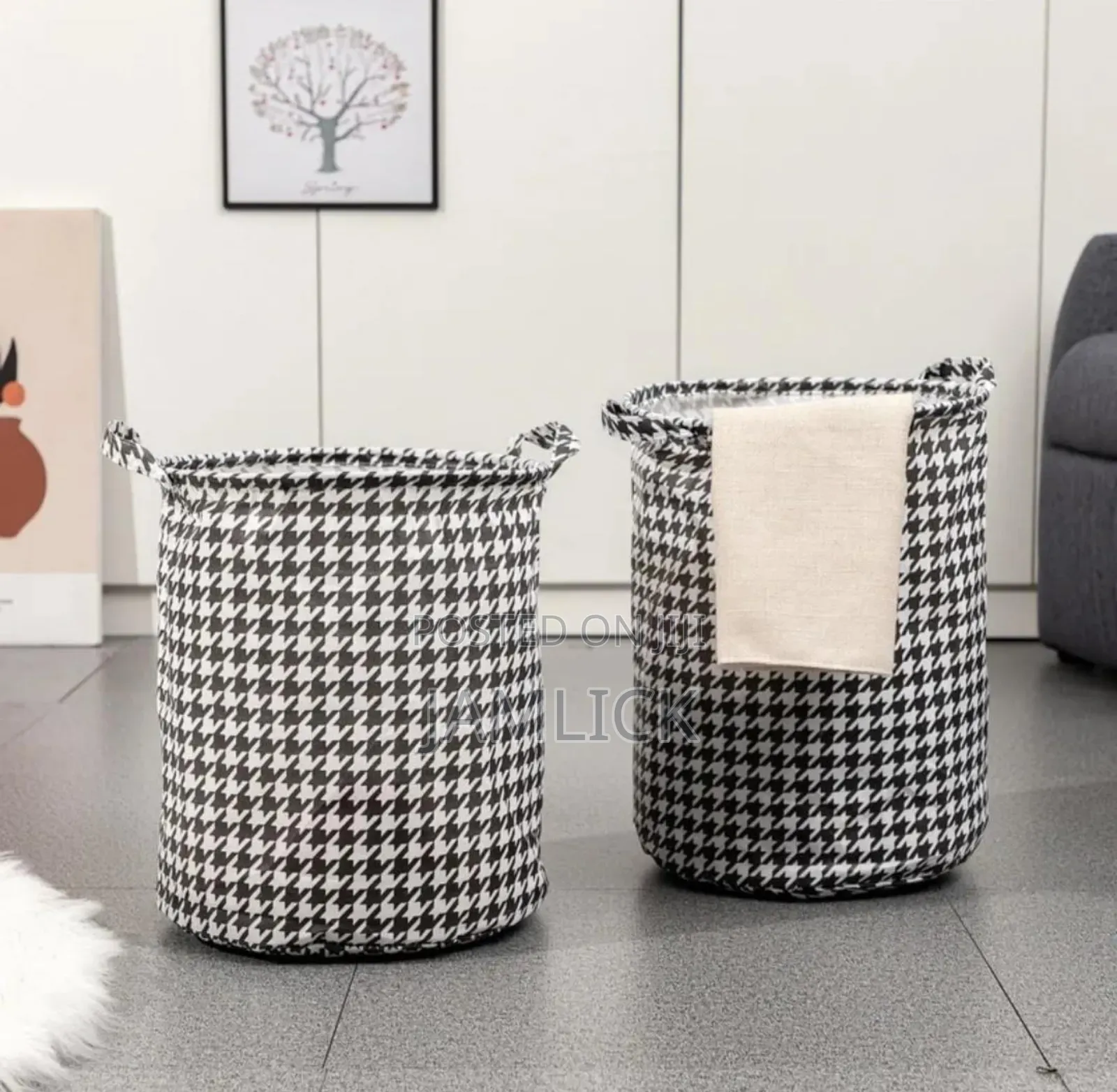 Foldable Houndstooth Laundry Hamper –Zy