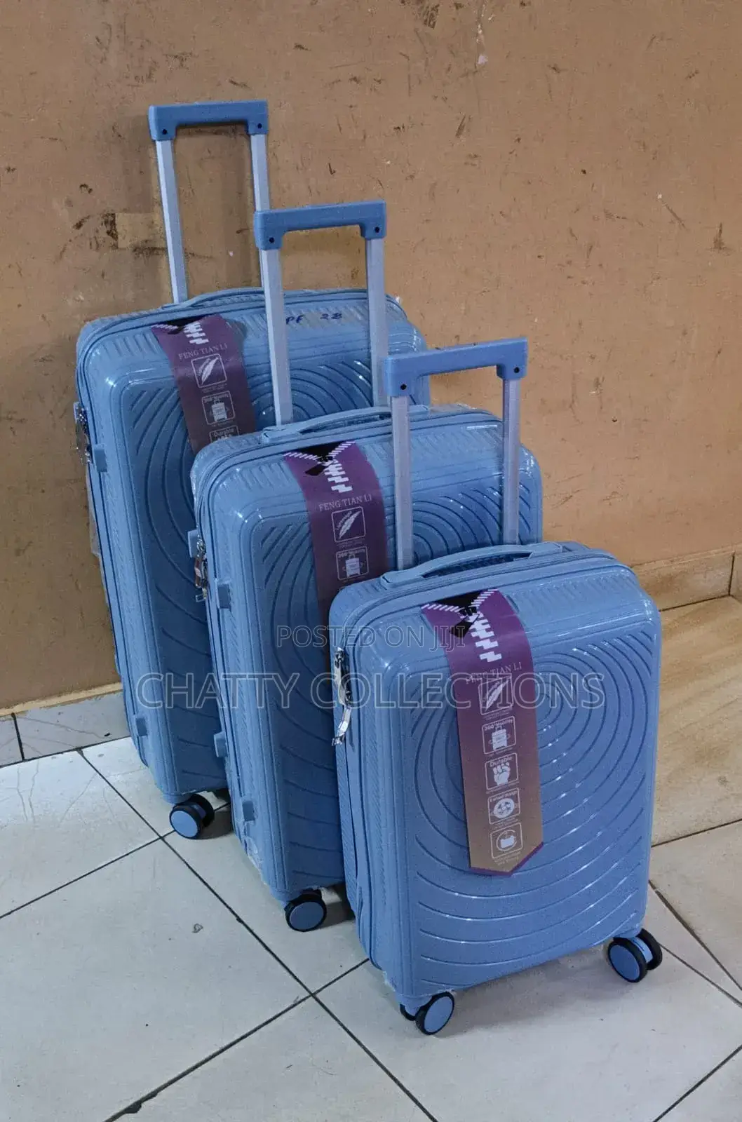 Blue 3 in 1 Unbreakable Rubber Pp Suitcases Size 3
