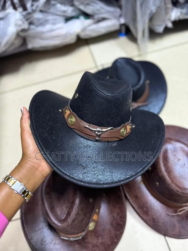 Black Leather Like Cowboy Cowgirl Adult Hats