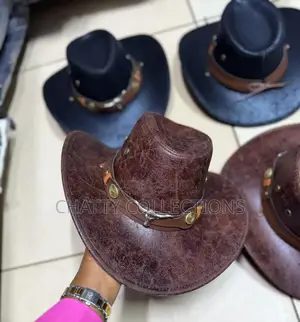 Brown Leather Like Cowboy Cowgirl Adult Hats