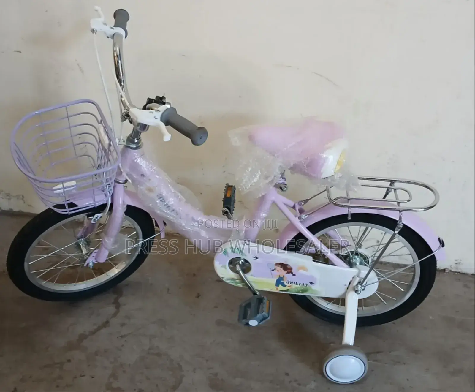 Girls Size 14 Pink Bike With Training Wheels and Rear Rack