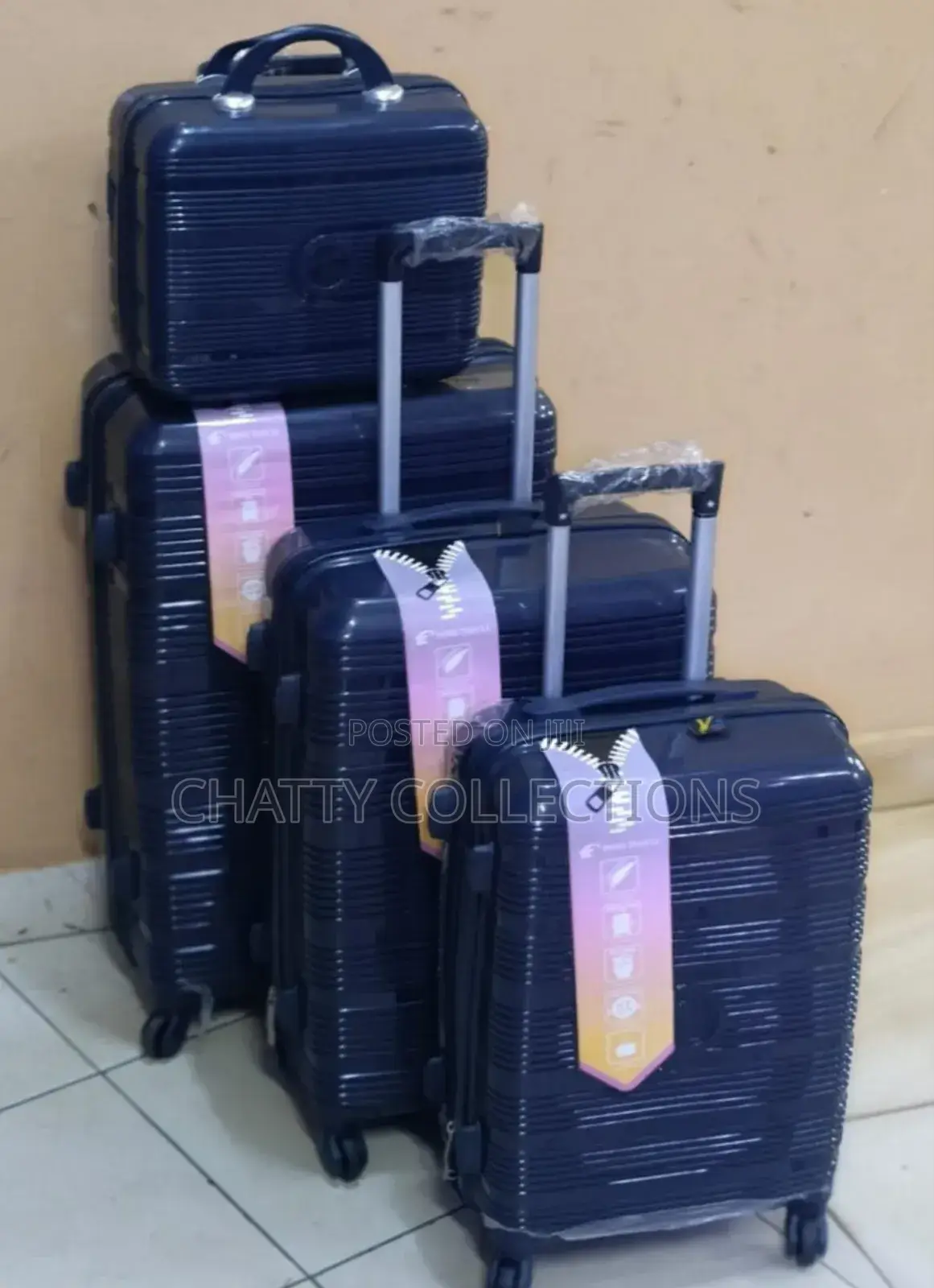Navy Blue 4 in 1 Rubber Unbreakable Suitcase Size 4
