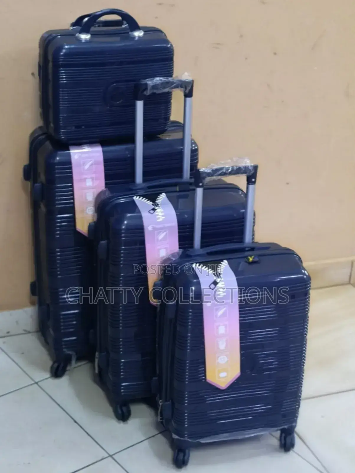 Navy Blue 4 in 1 Rubber Unbreakable Suitcase Size 4
