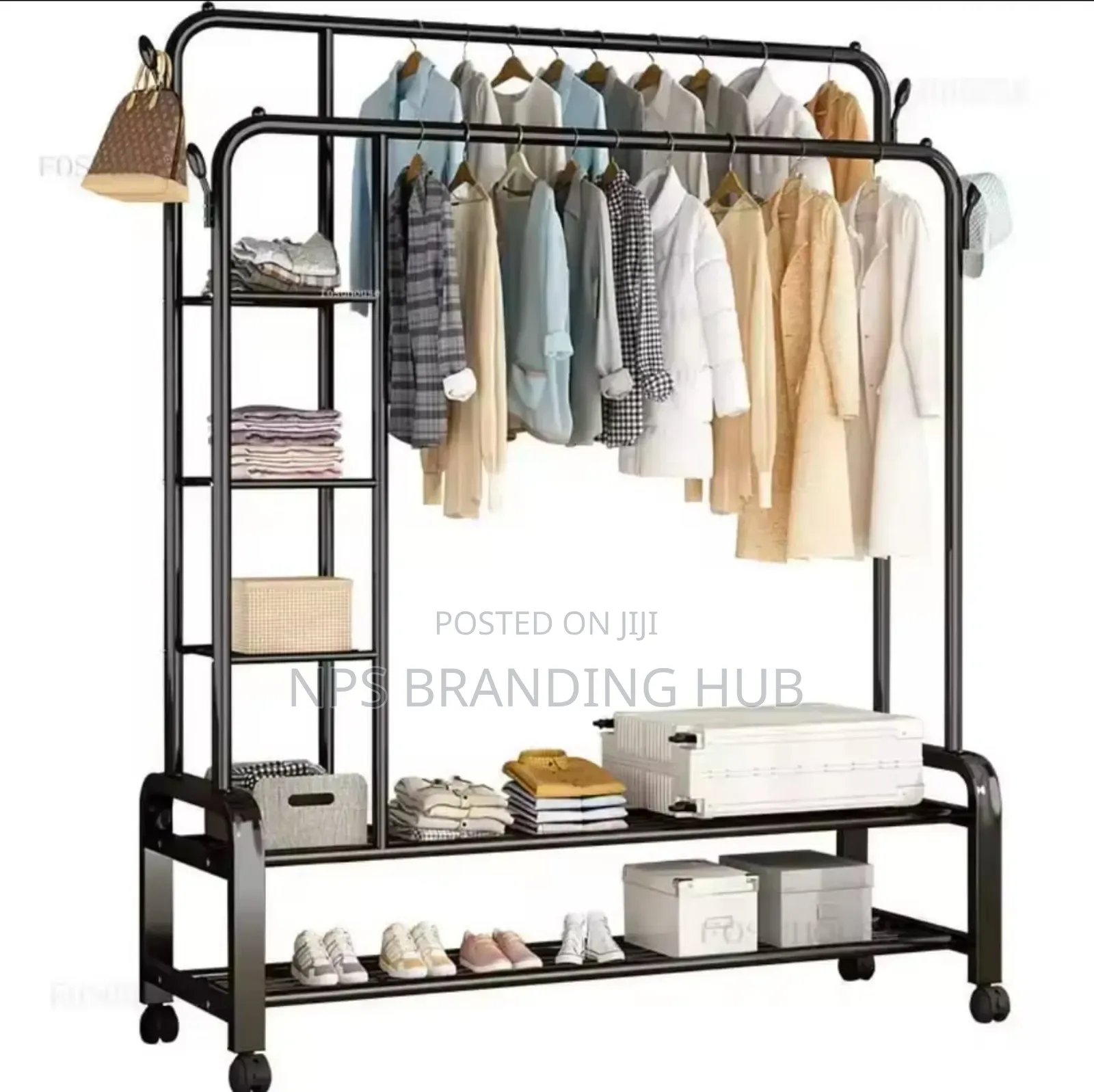 Double Layer Garment Rack Floor Standing Clothes Hanger E.H.B